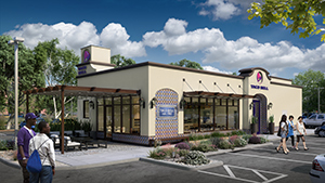 Exterior of a Free Standing Taco Bell with a Drive Through