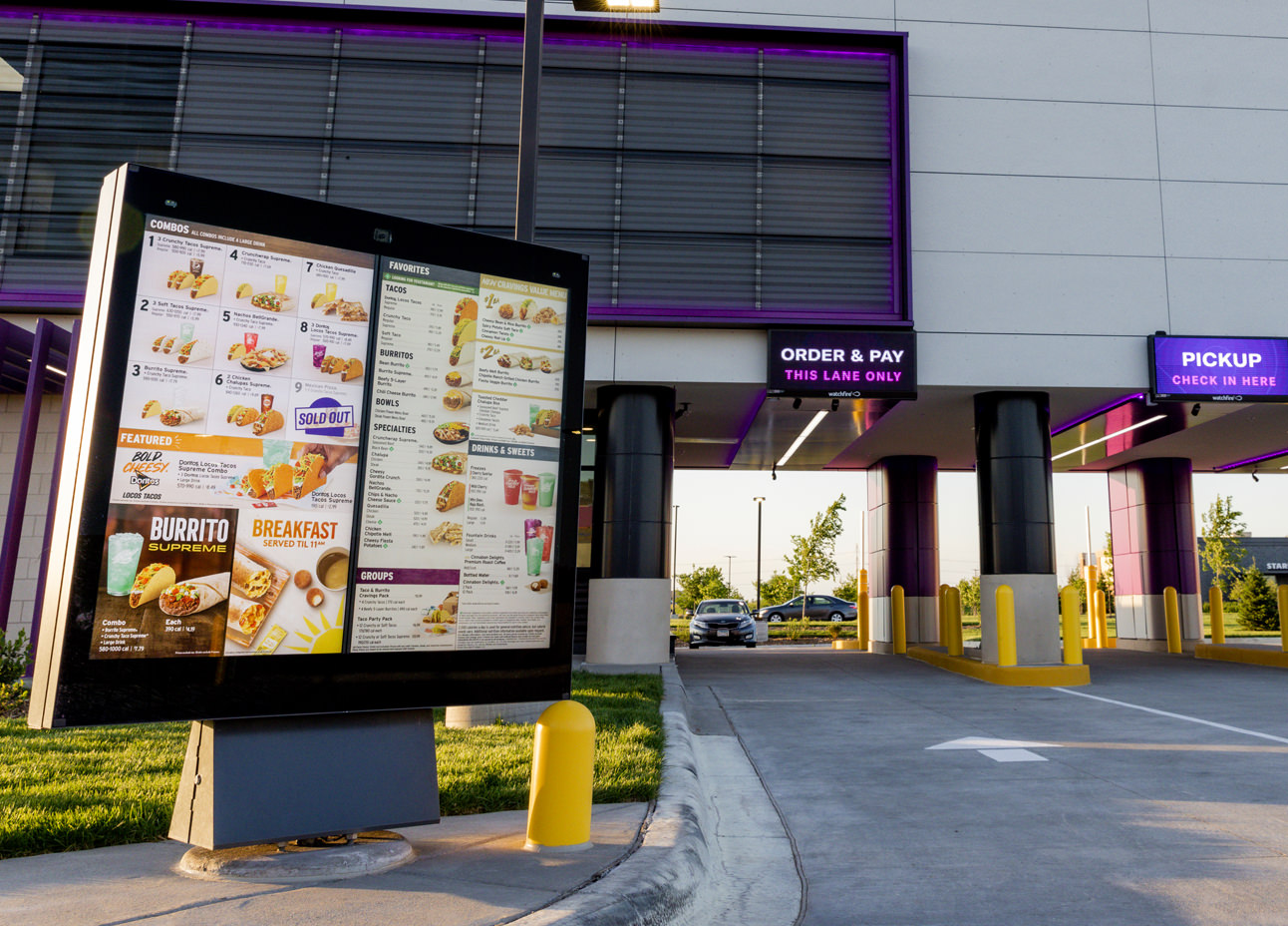 A Taco Bell drive-thru ordering kiosk