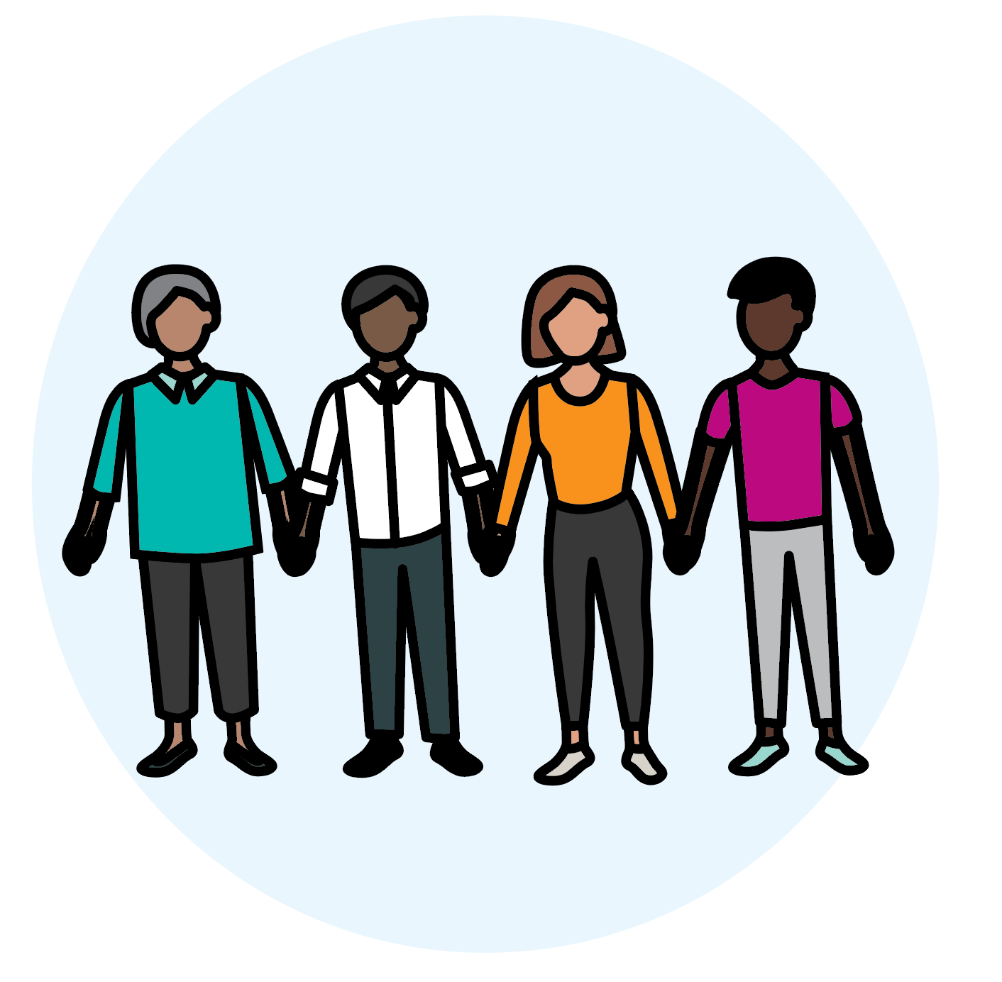 Illustration of a group of diverse people holding hands