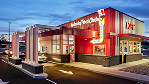 Exterior of a KFC Restaurant with a free-standing drive-through