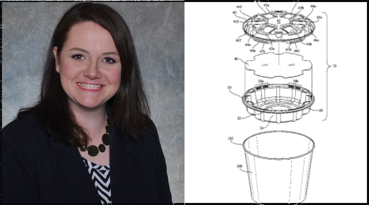 Susan Miles and a drawing of one of her patents