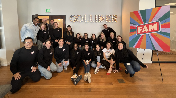 group shot of people wearing black shirts in the Collider office