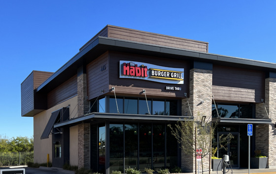 Exterior of an Inline-Endcap Habit Burger Grill Restaurant